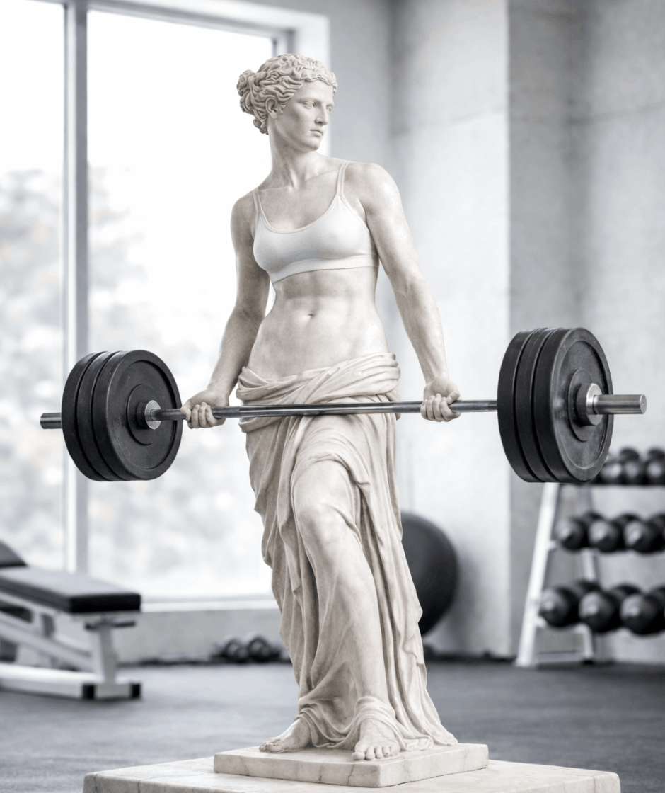 Escultura de Venus de Milo haciendo ejercicio de espalda